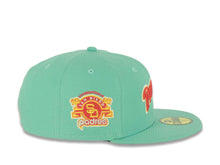 Load image into Gallery viewer, (City Connect Colors) San Diego Padres New Era MLB 59FIFTY 5950 Fitted Cap Hat Light Teal Crown/Visor Magenta/Yellow Script Logo Stadium Side Patch
