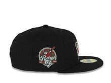 Load image into Gallery viewer, San Diego Padres New Era MLB 59FIFTY 5950 Fitted Cap Hat Black Crown/Visor Red/Green Swinging Friar Logo 40th Anniversary Side Patch Green UV
