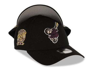 San Diego Padres New Era MLB 9FORTY 940 Adjustable Cap Hat Black Crown/Visor Maroon/Gold Swinging Friar Logo 25th Anniversary Side Patch Gray UV