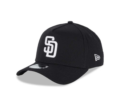 San Diego Padres New Era MLB 9FORTY 940 Adjustable A-Frame Cap Hat Snapback Closure Black Crown/Visor White Logo Black UV