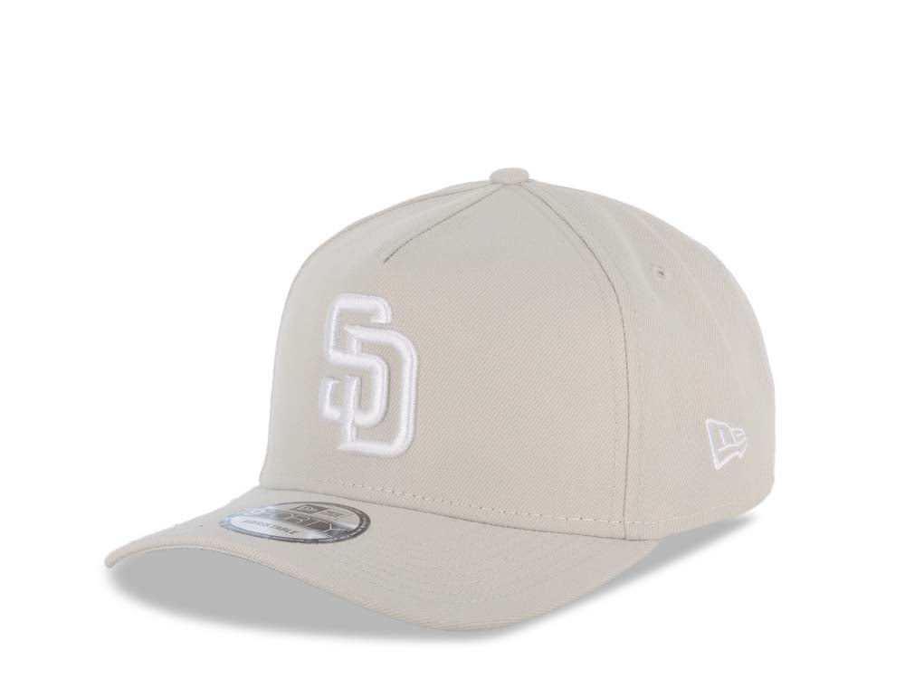 San Diego Padres New Era MLB 9FORTY 940 Adjustable A-Frame Cap Hat Snapback Closure Stone Crown/Visor White Logo Stone UV