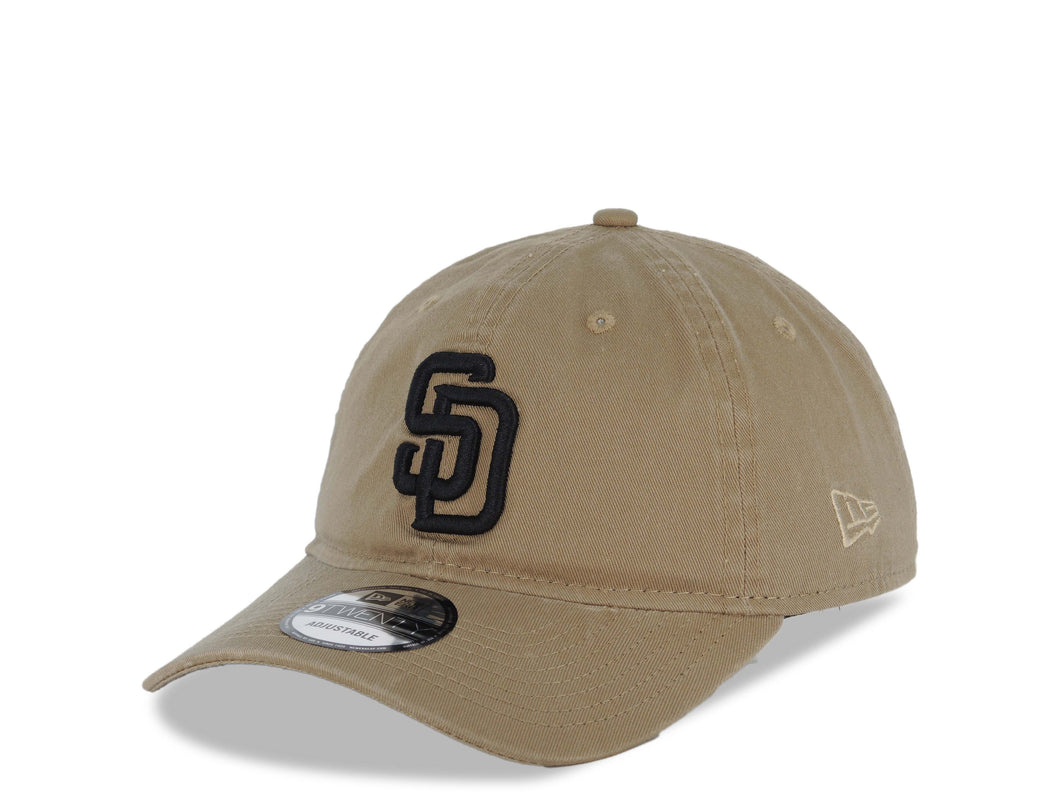 San Diego Padres New Era MLB 9TWENTY 920 Adjustable Cap Hat Khaki Crown/Visor Black Logo Buckle Closure Khaki UV