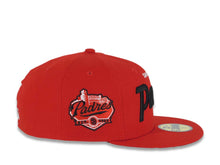 Load image into Gallery viewer, San Diego Padres New Era MLB 59FIFTY 5950 Fitted Cap Hat Red Crown/Visor White/Black Script Logo Established 1969 Side Patch Gray UV
