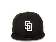 Load image into Gallery viewer, (Youth) San Diego Padres New Era MLB 59Fifty 5950 Fitted Cap Hat Black Crown White Logo 40th Anniversary Side Patch Gray UV
