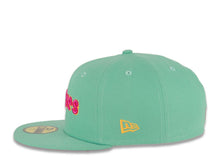 Load image into Gallery viewer, (City Connect Colors) San Diego Padres New Era MLB 59FIFTY 5950 Fitted Cap Hat Teal Crown/Visor Magenta/Yellow/White Script Logo Stadium Side Patch Magenta UV
