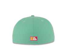 Load image into Gallery viewer, (City Connect Colors) San Diego Padres New Era MLB 59FIFTY 5950 Fitted Cap Hat Teal Crown/Visor Magenta/Yellow/White Script Logo Stadium Side Patch Magenta UV
