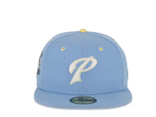Load image into Gallery viewer, San Diego Padres New Era MLB 59FIFTY 5950 Fitted Cap Hat Sky Blue Crown/Visor Glow White/Light Yellow P Logo 40th Anniversary Side Patch Yellow UV
