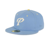 Load image into Gallery viewer, San Diego Padres New Era MLB 59FIFTY 5950 Fitted Cap Hat Sky Blue Crown/Visor Glow White/Light Yellow P Logo 40th Anniversary Side Patch Yellow UV
