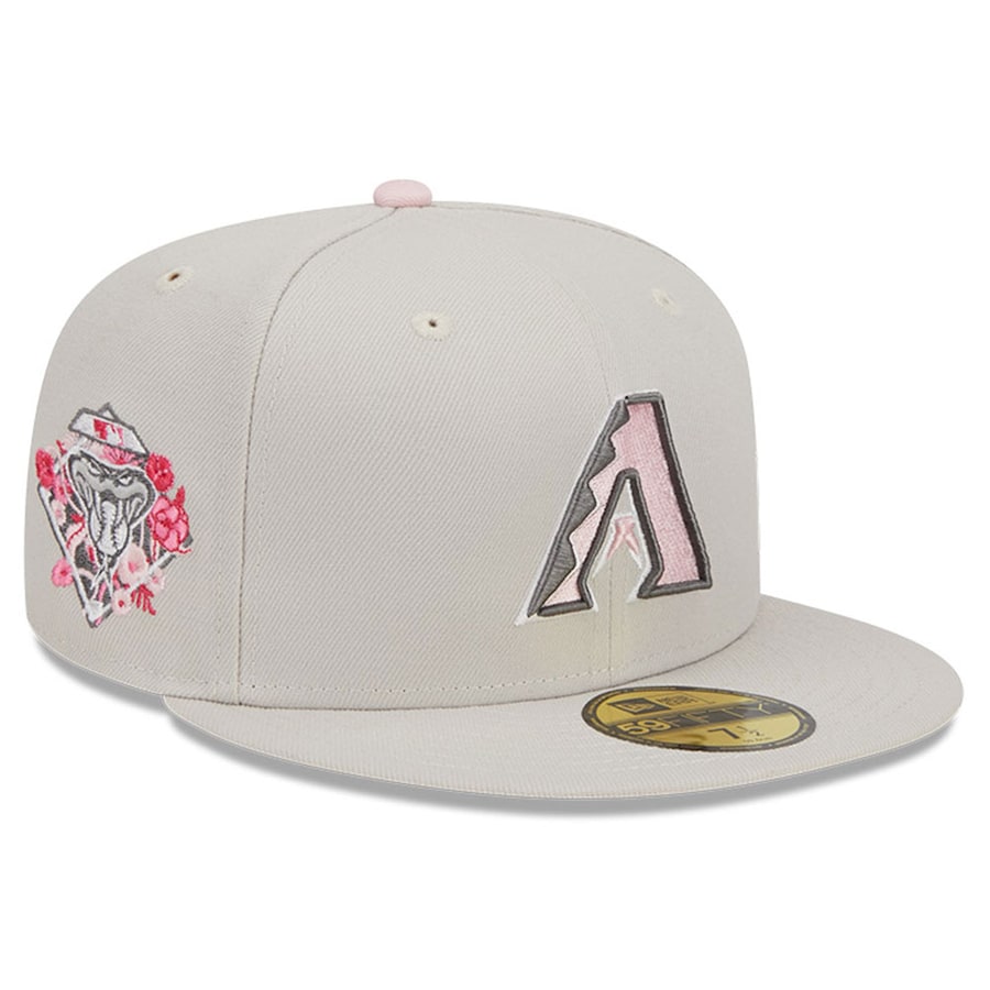 Arizona Diamondbacks New Era MLB 59FIFTY 5950 Fitted Cap Hat Stone Crown/Visor Pink/Gray Logo Mother's Day 2023 Side Patch Pink UV
