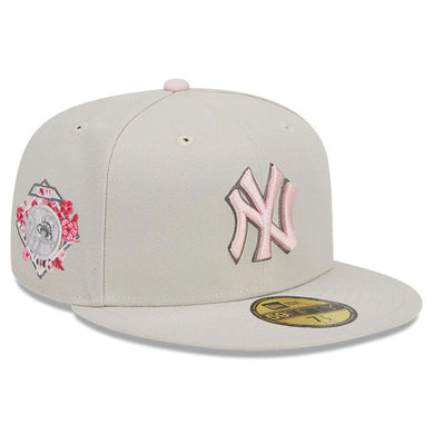 New York Yankees New Era MLB 59FIFTY 5950 Fitted Cap Hat Stone Crown/Visor Pink/Gray Logo Mother's Day 2023 Side Patch Pink UV