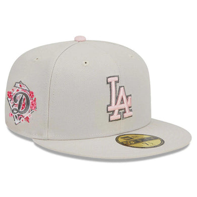 Los Angeles Dodgers New Era MLB 59FIFTY 5950 Fitted Cap Hat Stone Crown/Visor Pink/Gray Logo Mother's Day 2023 Side Patch Pink UV