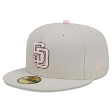 Load image into Gallery viewer, San Diego Padres New Era MLB 59FIFTY 5950 Fitted Cap Hat Stone Crown/Visor Pink/Gray Logo Mother&#39;s Day 2023 Side Patch Pink UV
