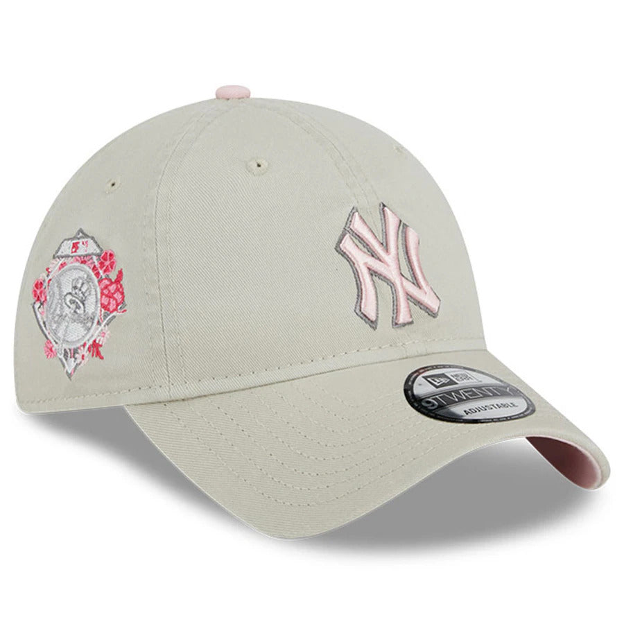 New York Yankees New Era MLB 9TWENTY 920 Adjustable Cap Hat Stone Crown/Visor Pink/Gray Logo Mother's Day 2023 Side Patch Pink UV