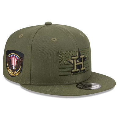 Houston Astros New Era MLB 9FIFTY 950 Snapback Cap Hat Olive Green Crown/Visor Black/Green Logo (2023 Armed Forces Day)