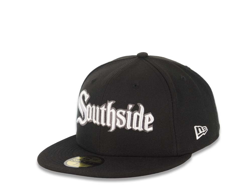 Chicago White Sox New Era MLB 59FIFTY 5950 Fitted Cap Hat Black Crown/Visor White Southside Text/Script Logo (City Connect)