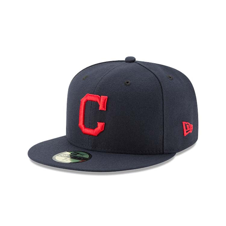 (Youth) Cleveland Indians New Era MLB 59FIFTY 5950 Kids Fitted Cap Hat Navy Blue Crown/Visor Red Logo