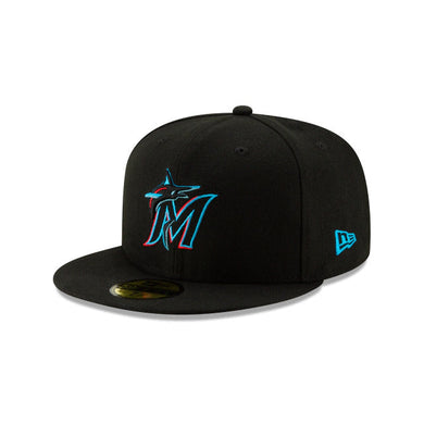 (Youth) Miami Marlins New Era MLB 59FIFTY 5950 Kids Fitted Cap Hat Black Crown/Visor Team Color Logo 