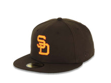 Load image into Gallery viewer, San Diego Padres New Era MLB 59FIFTY 5950 Fitted Cap Hat Brown Crown/Visor Yellow/Orange Cooperstown Logo 1984 World Series Side Patch Green UV

