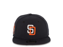 Load image into Gallery viewer, San Diego Padres New Era MLB 9FIFTY 950 Snapback Cap Hat Navy Crown/Visor White/Orange Logo 25th Anniversary Side Patch Orange UV
