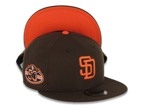 San Diego Padres New Era MLB 9FIFTY 950 Snapback Cap Hat Brown Crown/Visor Orange Logo 50th Anniversary Side Patch Orange UV