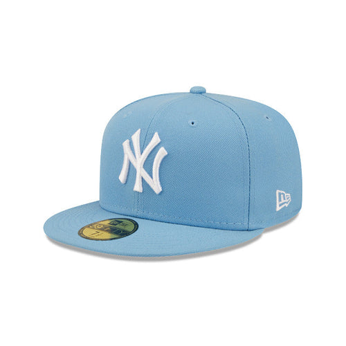 New York Yankees New Era MLB 59FIFTY 5950 Fitted Cap Hat Sky Blue Crown/Visor White Logo Gray UV