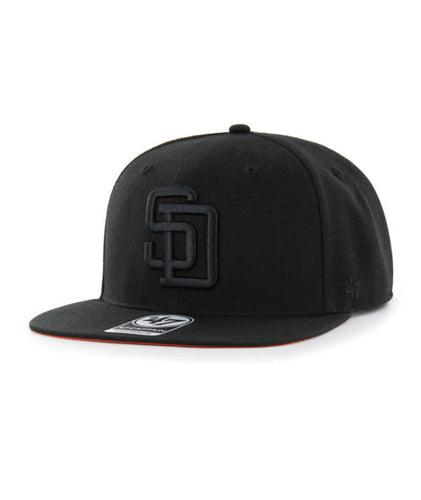 San Diego Padres '47 MLB Snapback Cap Hat Black Crown/Visor Black Logo 1998 World Series Side Patch Orange UV