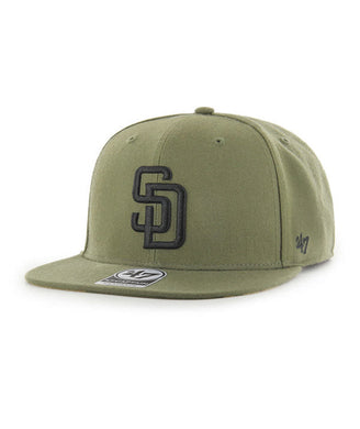 San Diego Padres '47 MLB Snapback Cap Hat Olive Green Crown/Visor Black Logo Camo UV