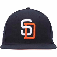 Load image into Gallery viewer, San Diego Padres &#39;47 Brand MLB Snapback Cap Hat Navy Crown/Visor White/Orange Logo 1998 World Series Side Patch Orange UV
