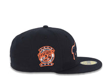 Load image into Gallery viewer, San Diego Padres New Era MLB 59FIFTY 5950 Fitted Cap Hat Dark Navy Crown/Visor Dark Navy/Orange Script Logo 25th Anniversary Side Patch Green UV
