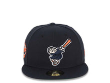 Load image into Gallery viewer, San Diego Padres New Era MLB 59FIFTY 5950 Fitted Cap Hat Dark Navy Crown/Visor Dark Navy/Orange Swinging Friar Logo Go Padres Established 1969 Side Patch Green UV
