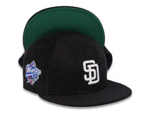 Load image into Gallery viewer, (Corduroy) San Diego Padres New Era MLB 59FIFTY 5950 Fitted Cap Hat Black Crown/Visor White Logo 1998 World Series Side Patch Green UV
