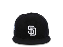 Load image into Gallery viewer, (Corduroy) San Diego Padres New Era MLB 59FIFTY 5950 Fitted Cap Hat Black Crown/Visor White Logo 1998 World Series Side Patch Green UV

