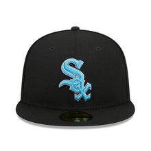 Load image into Gallery viewer, Chicago White Sox New Era MLB 59FIFTY 5950 Fitted Cap Hat Black Crown/Visor Sky Blue/White Logo Father&#39;s Day 2023 Side Patch Sky Blue UV
