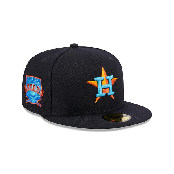 Houston Astros New Era MLB 59FIFTY 5950 Fitted Cap Hat Navy Crown/Visor Sky Blue/Orange Logo Father's Day 2023 Side Patch Sky Blue UV