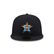 Load image into Gallery viewer, Houston Astros New Era MLB 59FIFTY 5950 Fitted Cap Hat Navy Crown/Visor Sky Blue/Orange Logo Father&#39;s Day 2023 Side Patch Sky Blue UV
