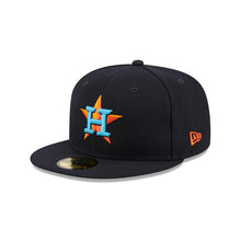 Load image into Gallery viewer, Houston Astros New Era MLB 59FIFTY 5950 Fitted Cap Hat Navy Crown/Visor Sky Blue/Orange Logo Father&#39;s Day 2023 Side Patch Sky Blue UV
