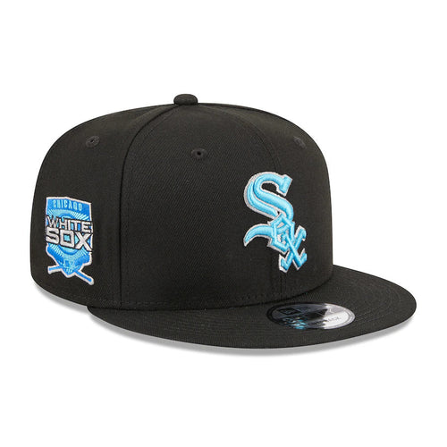Chicago White Sox New Era MLB 9FIFTY 950 Snapback Cap Hat Black Crown/Visor Sky Blue/White Logo Father's Day 2023 Side Patch Sky Blue UV