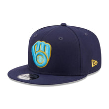 Load image into Gallery viewer, Milwaukee Brewers New Era MLB 9FIFTY 950 Snapback Cap Hat Light Navy Crown/Visor Sky Blue/Yellow Logo Father&#39;s Day 2023 Side Patch Sky Blue UV
