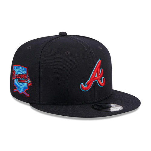 Atlanta Braves New Era MLB 9FIFTY 950 Snapback Cap Hat Navy Crown/Visor Red/Sky Blue Logo Father's Day 2023 Side Patch Sky Blue UV