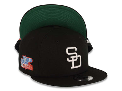 San Diego Padres New Era MLB 9FIFTY 950 Snapback Cap Hat Black Crown/Visor White Cooperstown Logo 1984 World Series Side Patch Green UV