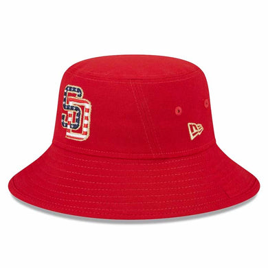 San Diego Padres New Era MLB Bucket Cap Hat Red Crown/Visor Red/White/Blue America Flag Logo USA (2023 4th of July)