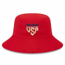 Load image into Gallery viewer, San Diego Padres New Era MLB Bucket Cap Hat Red Crown/Visor Red/White/Blue America Flag Logo USA (2023 4th of July)
