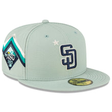 Load image into Gallery viewer, San Diego Padres New Era MLB 59FIFTY 5950 Fitted Cap Hat Mint Green Crown/Visor Navy Logo with Star 2022 All-Star Game Side Patch
