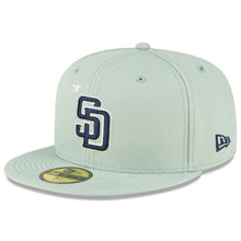 Load image into Gallery viewer, San Diego Padres New Era MLB 59FIFTY 5950 Fitted Cap Hat Mint Green Crown/Visor Navy Logo with Star 2022 All-Star Game Side Patch
