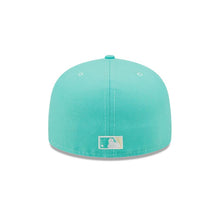 Load image into Gallery viewer, San Diego Padres New Era MLB 59FIFTY 5950 Fitted Cap Hat Light Teal/Clear Mint Crown/Visor Yellow/White Logo 1984 World Series Side Patch Yellow UV
