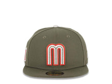 Load image into Gallery viewer, Mexico New Era WBC World Baseball Classic 59FIFTY 5950 Fitted Cap Hat Olive Green Crown/Visor White/Red/Olive Logo Mexico Flag Side Patch Gray UV
