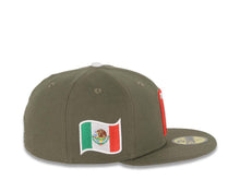 Load image into Gallery viewer, Mexico New Era WBC World Baseball Classic 59FIFTY 5950 Fitted Cap Hat Olive Green Crown/Visor White/Red/Olive Logo Mexico Flag Side Patch Gray UV
