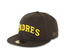 Load image into Gallery viewer, San Diego Padres New Era MLB 59FIFTY 5950 Fitted Cap Hat Brown Crown/Visor Yellow Cooperstown Script Logo Stadium Side Patch Green UV
