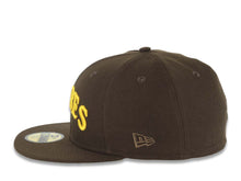Load image into Gallery viewer, San Diego Padres New Era MLB 59FIFTY 5950 Fitted Cap Hat Brown Crown/Visor Yellow Cooperstown Script Logo Stadium Side Patch Green UV
