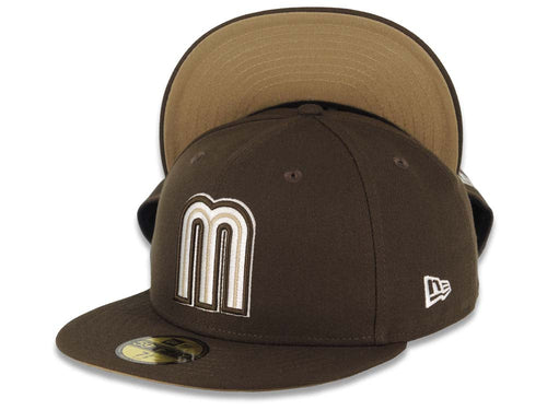 Mexico New Era WBC World Baseball Classic 59FIFTY 5950 Fitted Cap Hat Brown Crown/Visor White/Brown Khaki Logo Khaki UV